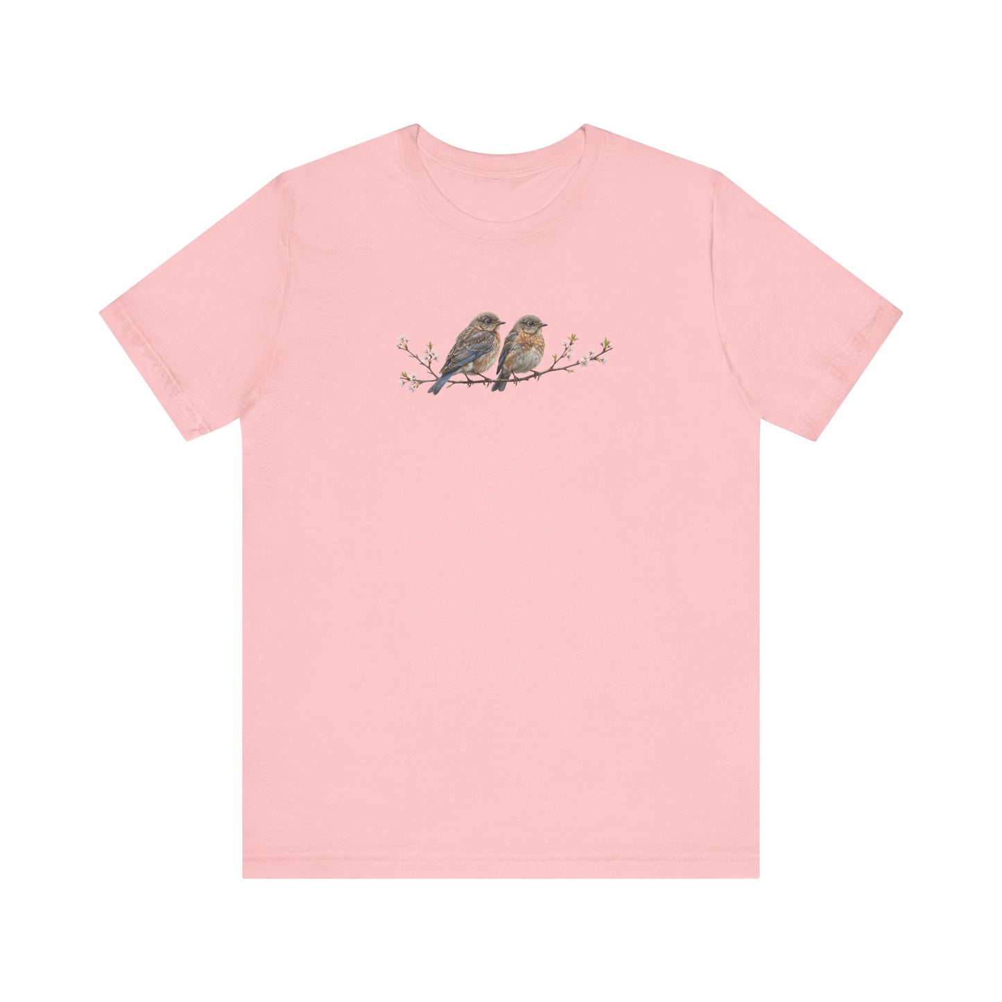 Eastern Bluebird Fledgling T-Shirt | Spring Blossoms Unisex Graphic Tee for Bird Watchers