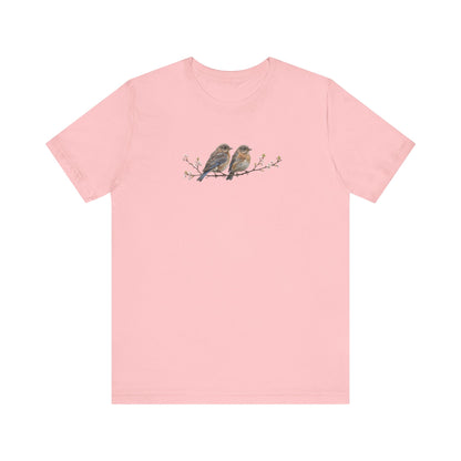 Eastern Bluebird Fledgling T-Shirt | Spring Blossoms Unisex Graphic Tee for Bird Watchers
