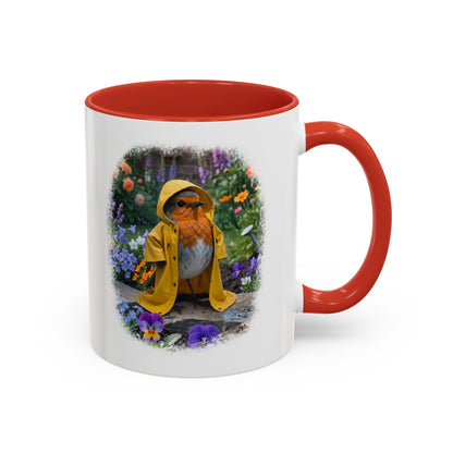 Robin Rosi Yellow Raincoat Garden Premium Mug for Bird Lovers