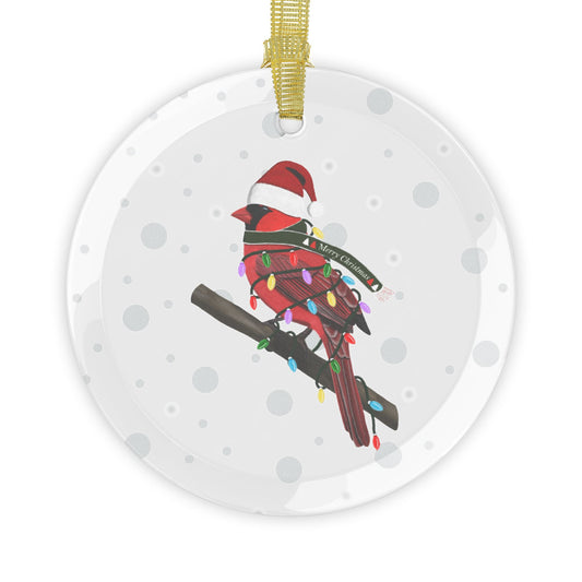 Cardinal as Santa Claus with Fairy Lights Christmas Glass Ornament