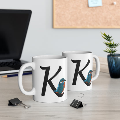 Kingfisher Letter K Bird Ceramic Mug 11oz White