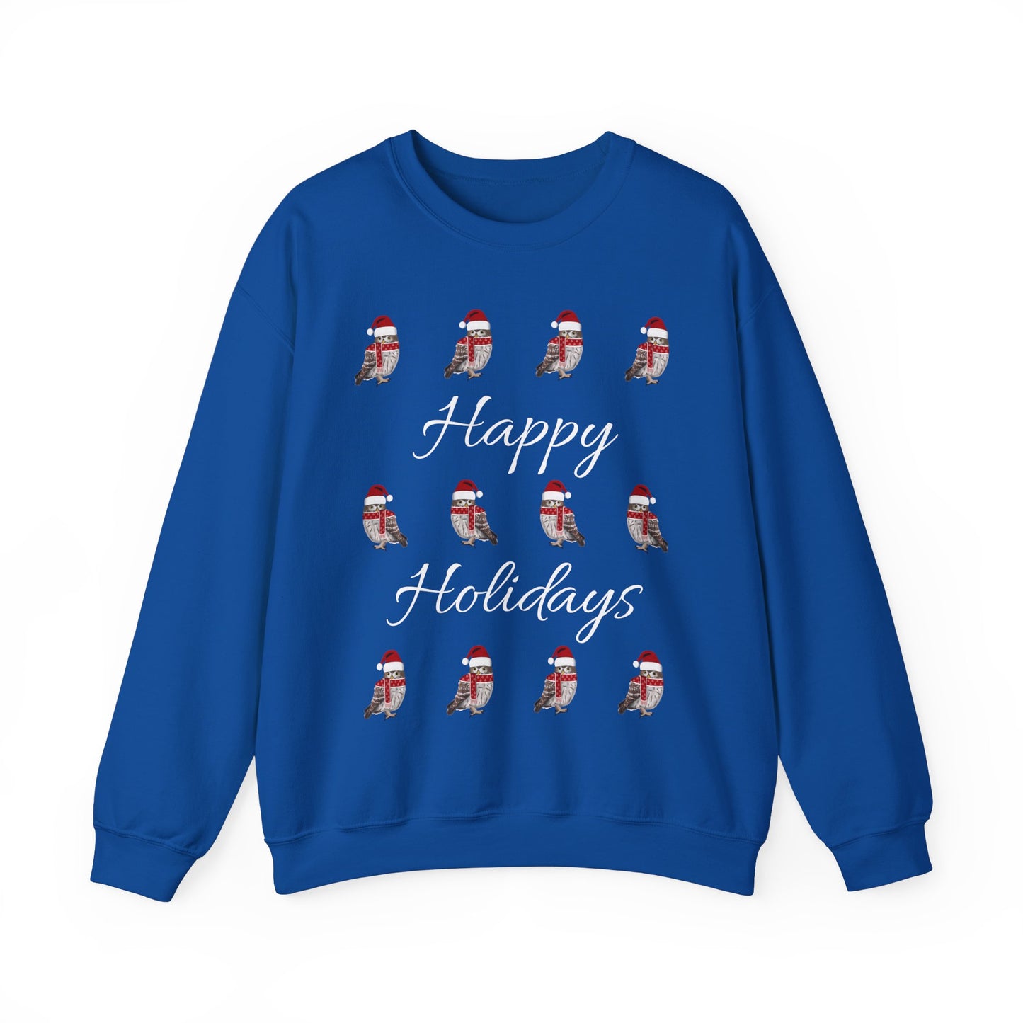 Owl as Santa with Hat and Scarf Happy Holidays Birdwatcher Christmas Bird Sweatshirt