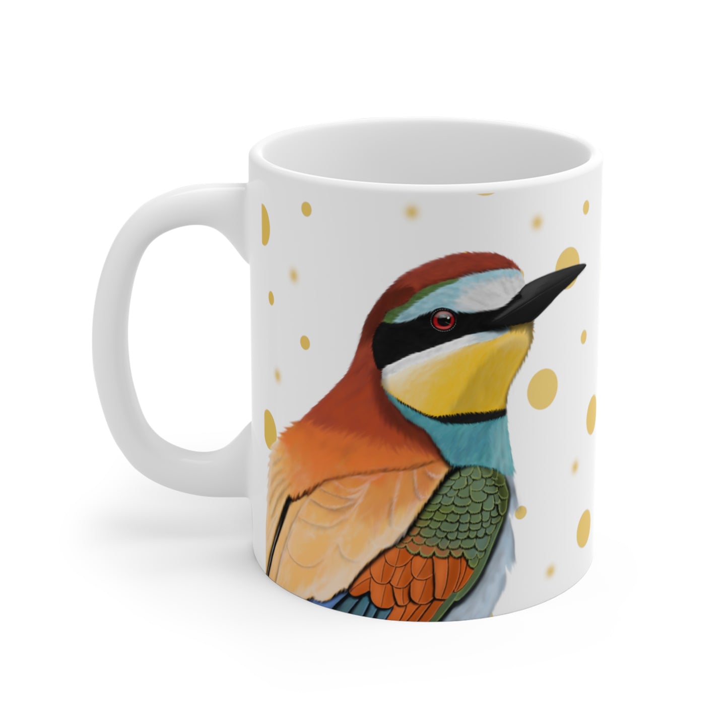 Bee-Eater Bird Ceramic Mug White Golden Dots 11oz