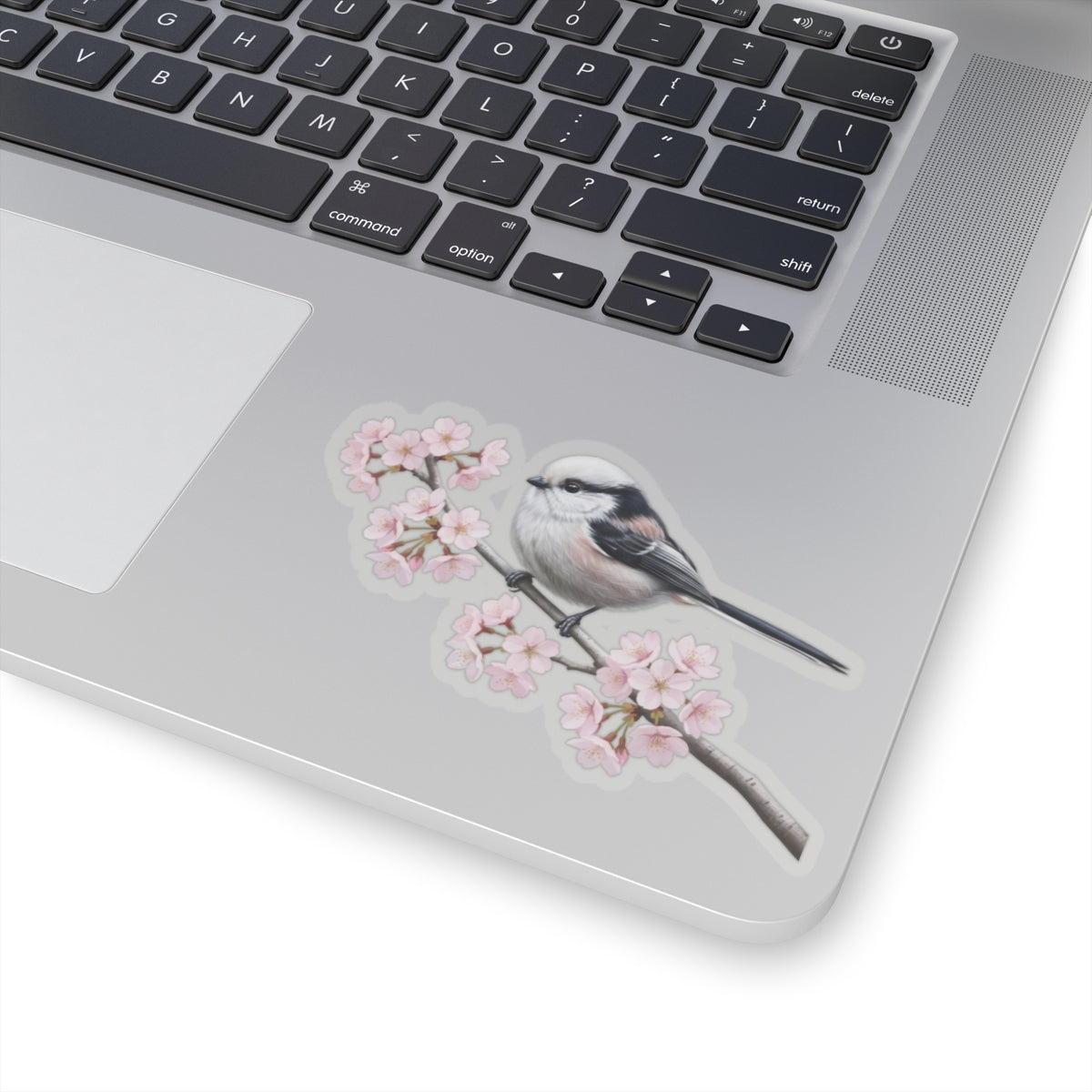 Long Tailed Titmouse Cherry Blossom Sticker | Glossy Floral Bird Decal | Spring Laptop Sticker