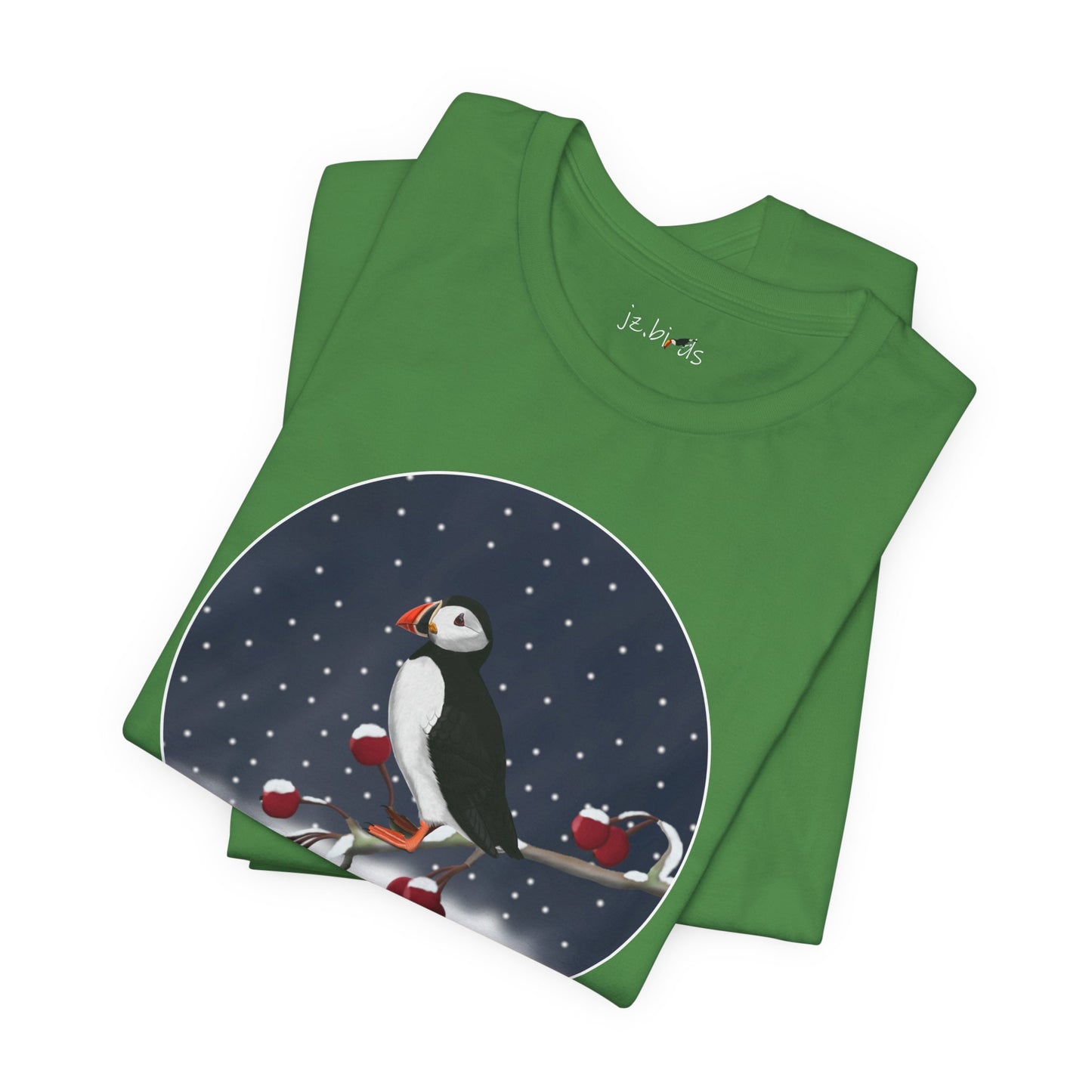 Puffin on a Winter Branch Birdwatcher Christmas Bird T-Shirt