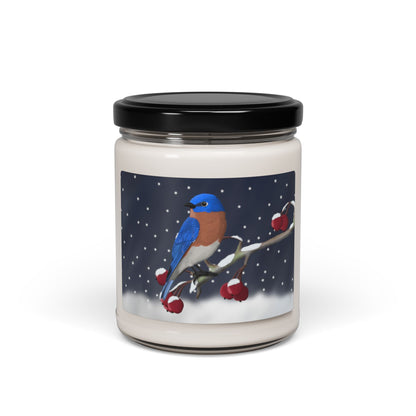 Bluebird on a Winter Branch Christmas Bird Art Scented Soy Candle, 9oz