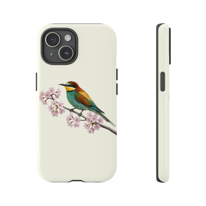 Bienenfresser Handyhülle in Cremeweiß | Florales Kirschblüten Vogel-Motiv für iPhone & Google Pixel