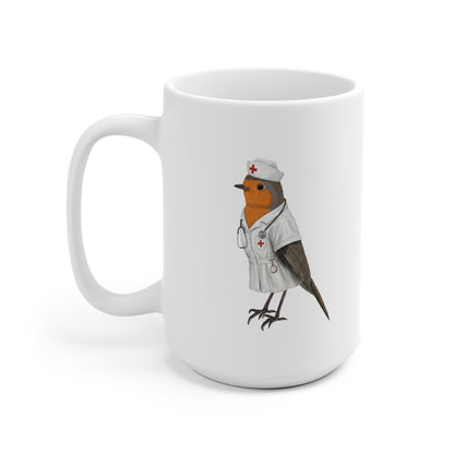 Rotkehlchen als Krankenschwester Tasse mit Vogelmotiv – Ideal für Kakao & Kaffee