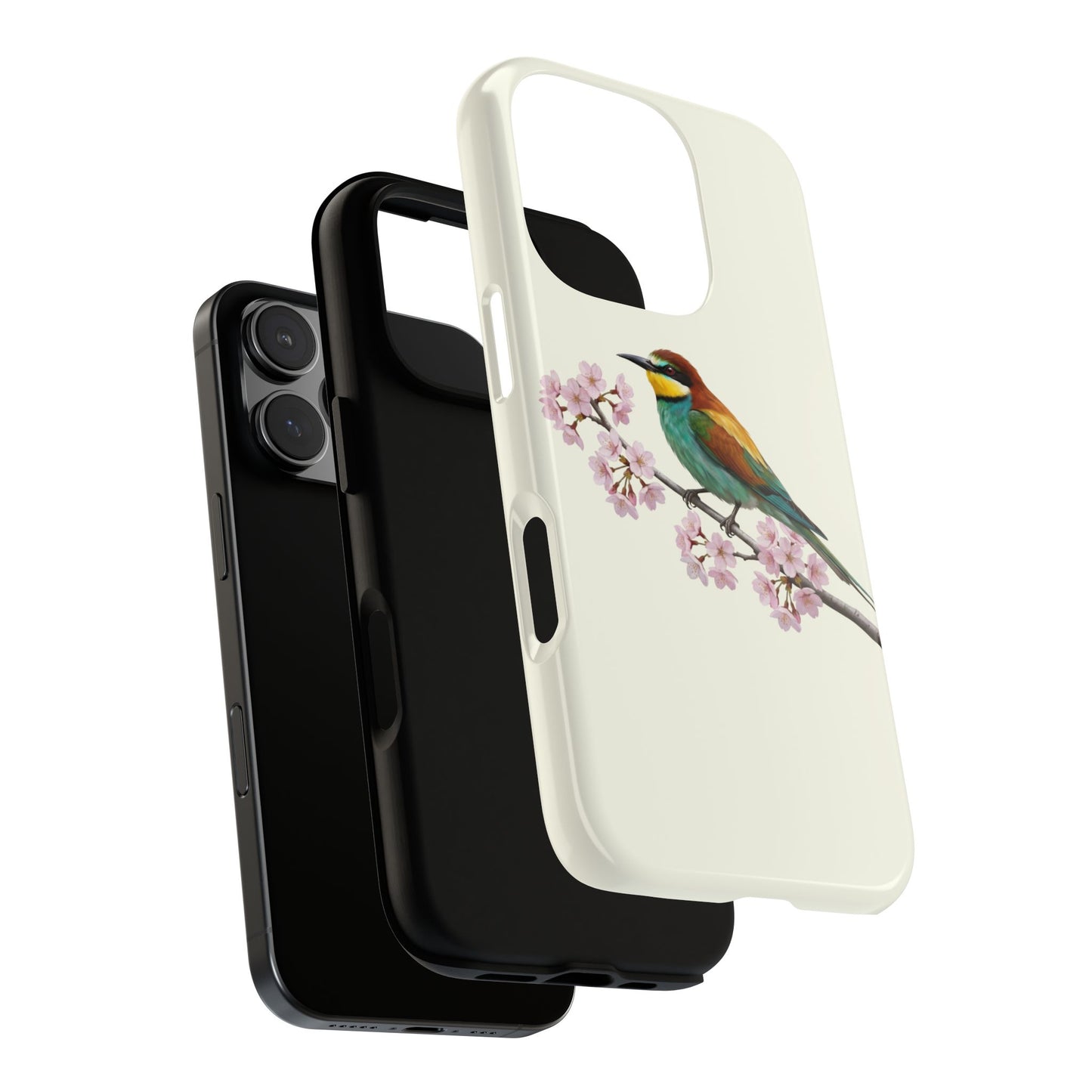 Bienenfresser Handyhülle in Cremeweiß | Florales Kirschblüten Vogel-Motiv für iPhone & Google Pixel