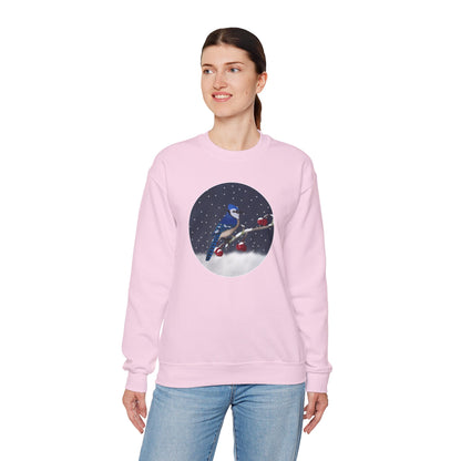 Blue Jay on a Winter Branch Christmas Bird Sweatshirt