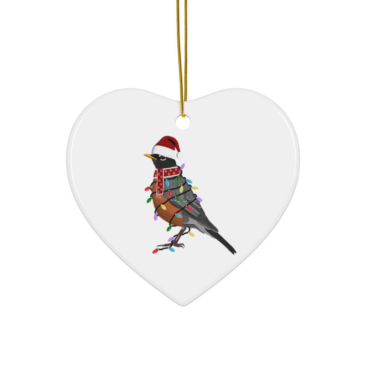 American Robin as Santa Ceramic Bird Christmas Ornament | Durable Double-Sided Bird Lover Decor