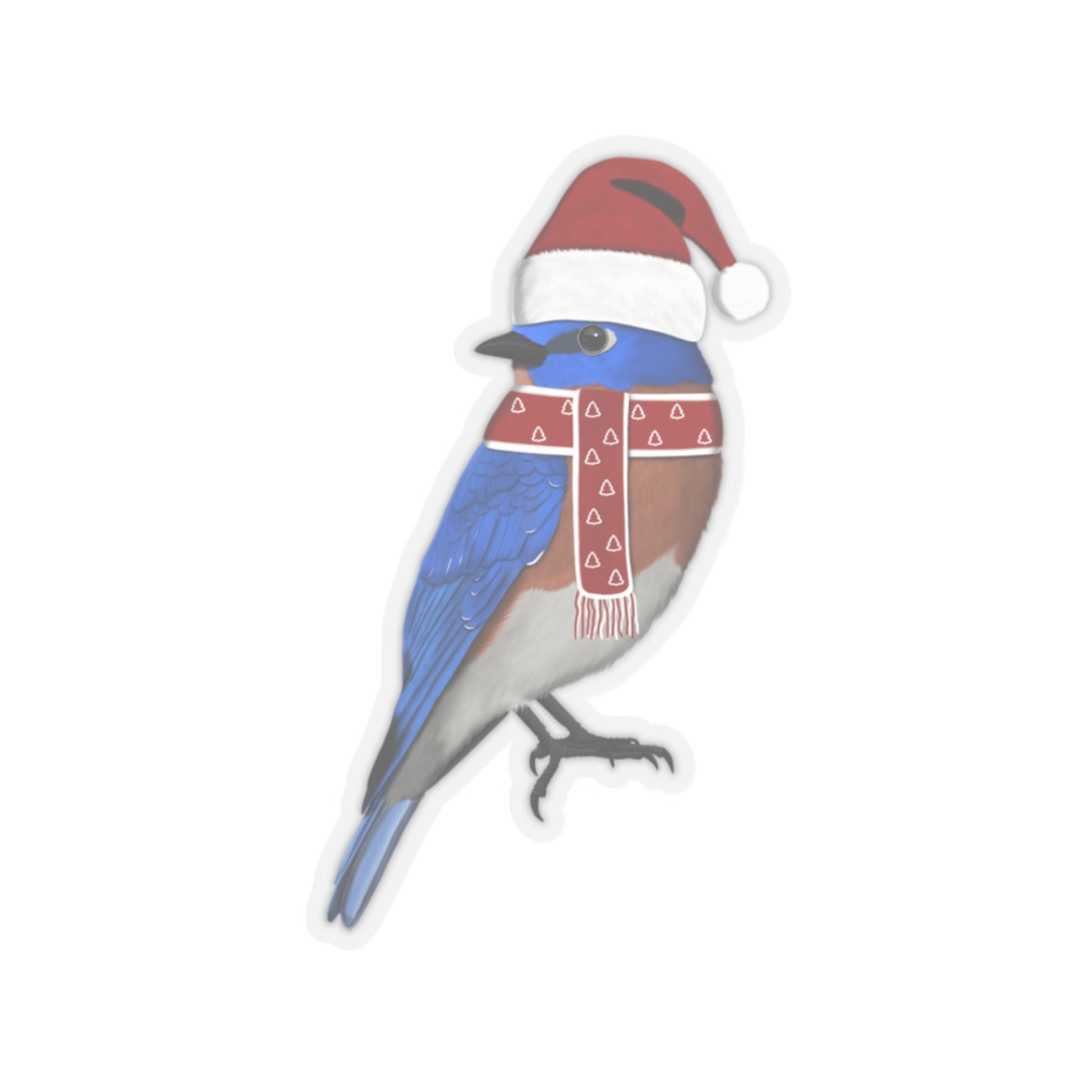 Bluebird with Santa Claus Hat and Scarf Christmas Bird Sticker