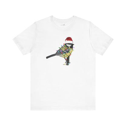 Chickadee with Fairy Lights Christmas Bird T-Shirt