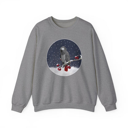 Grey Parrot on a Winter Branch Birdwatcher Christmas Bird Sweatshirt