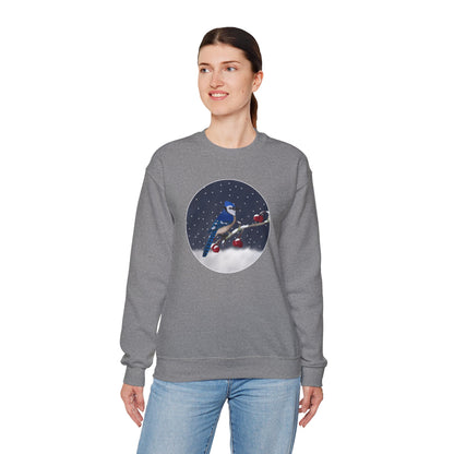 Blue Jay on a Winter Branch Christmas Bird Sweatshirt