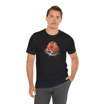 Robin Playing Video Games Funny Gamer and Bird Lover T-Shirt