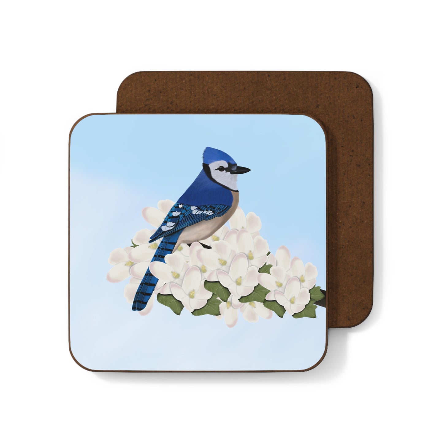 Blue Jay Apple Blossoms Bird Hardboard Coaster