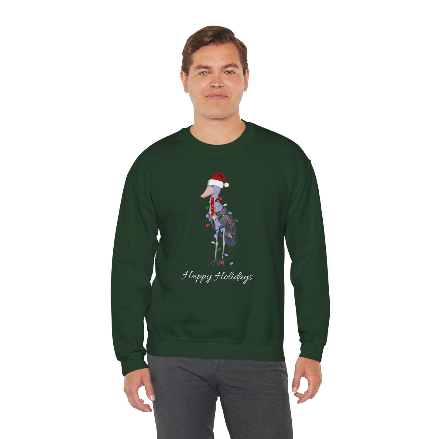 Shoebill with Fairy Lights as Santa Happy Holidays Birdwatcher Christmas Bird Sweatshirt