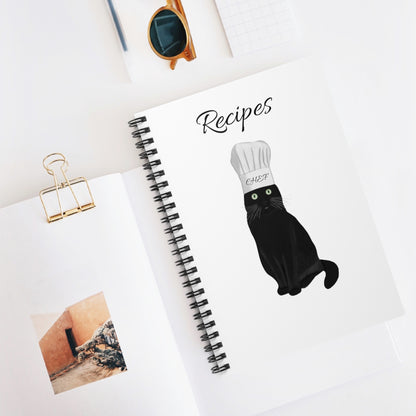 Black Cat Kitchen Chef Recipes Cat Lover Spiral Notebook Ruled Line 6" x 8"