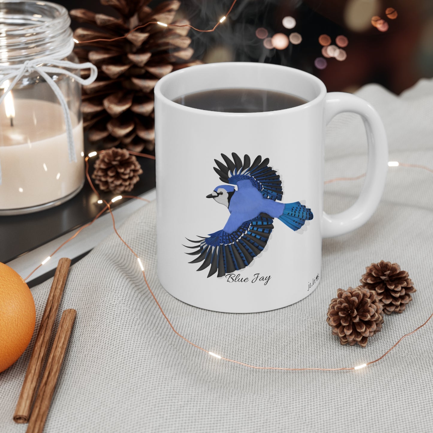 Blue Jay Bird Ceramic Mug Birdwatcher White