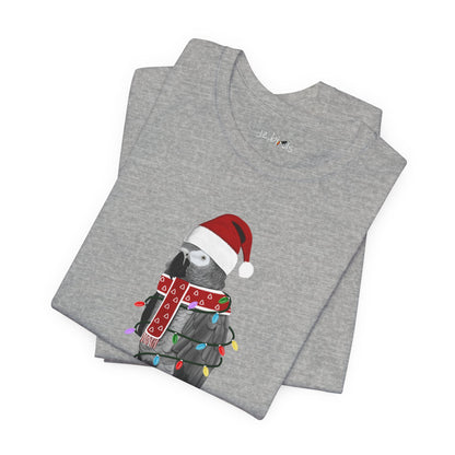 Grey Parrot with Fairy Lights Christmas Bird T-Shirt