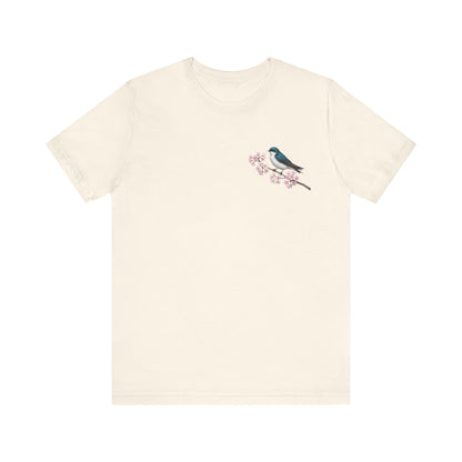 Tree Swallow Cherry Blossom T-Shirt | Floral Spring Tee for Bird Lovers