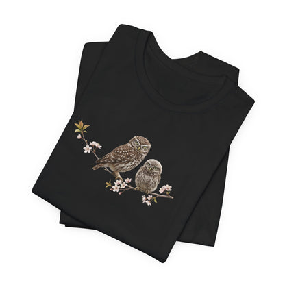 Little Owl & Fledgling T-Shirt | Spring Blossoms Unisex Graphic Tee