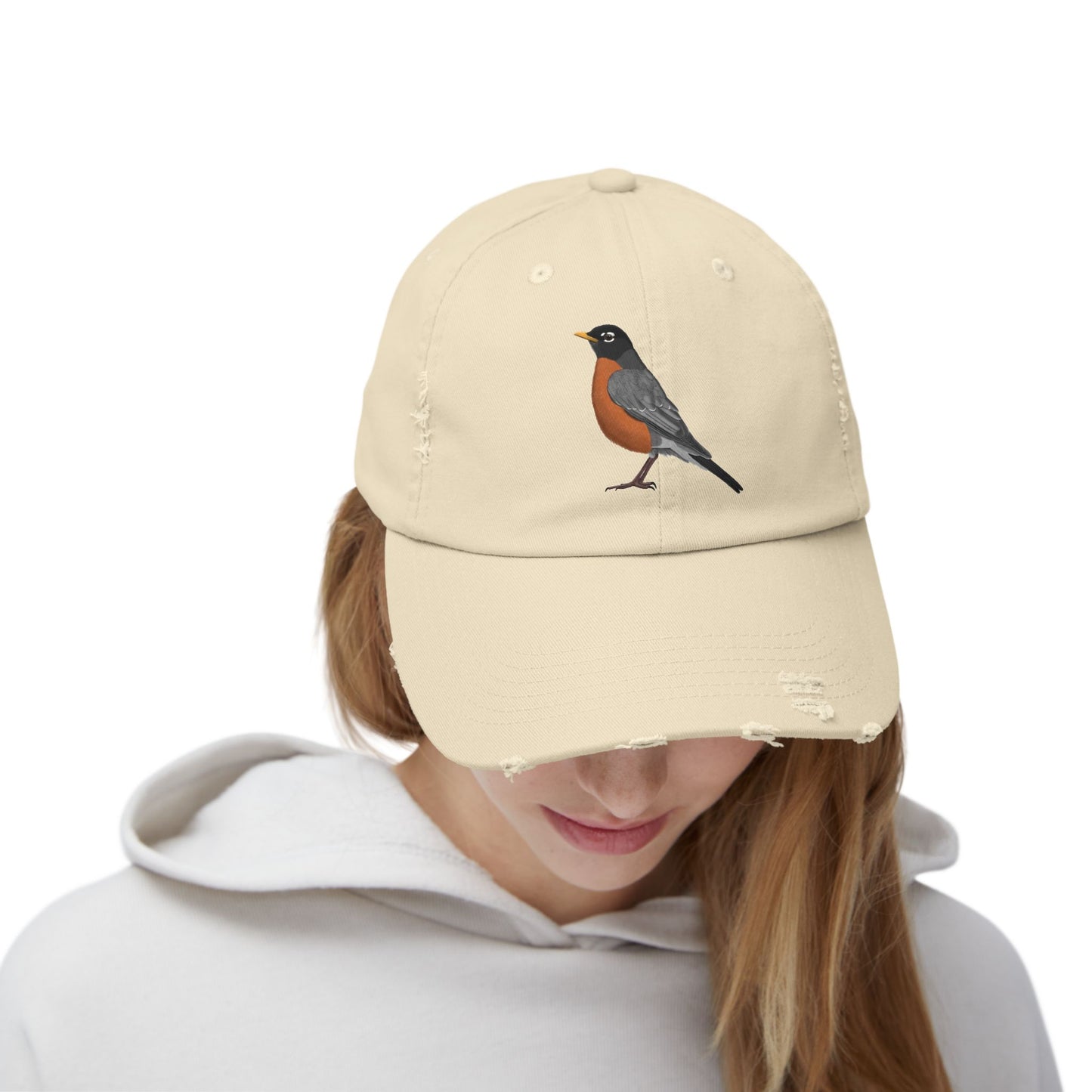 American Robin Bird Art Distressed Cap