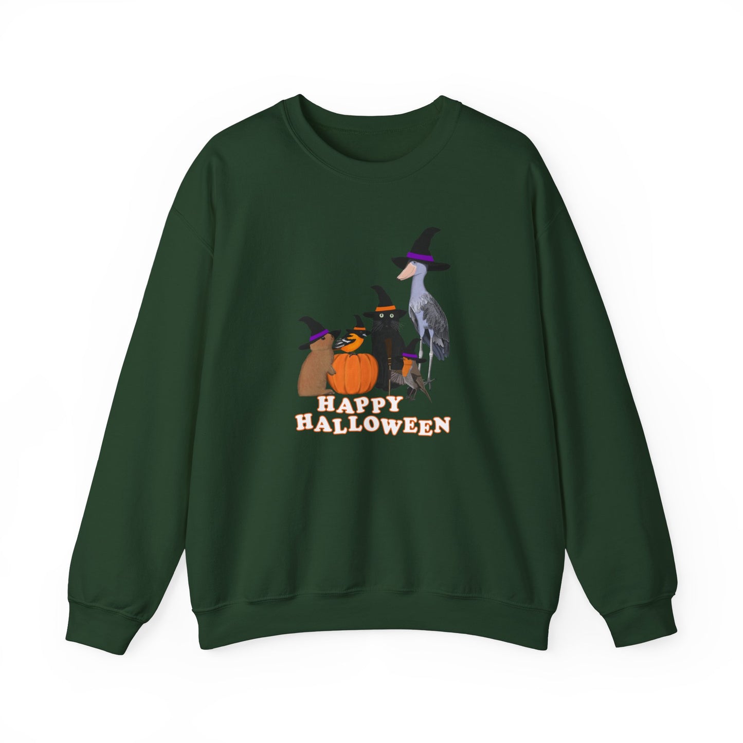 Robin Shoebill Oriole Rabbit with Cat Happy Halloween Birds Sweatshirt