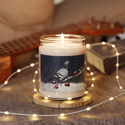 Pigeon on a Winter Branch Christmas Bird Art Scented Soy Candle, 9oz