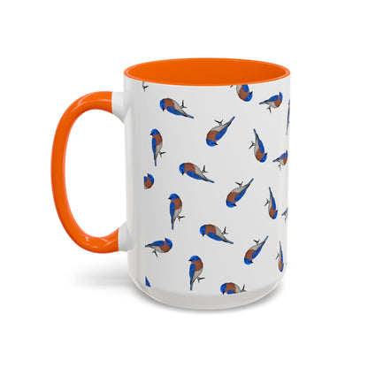 Bluebird All-Over Pattern Accent Mug | Colorful Bird Lover Gift for Birdwatchers