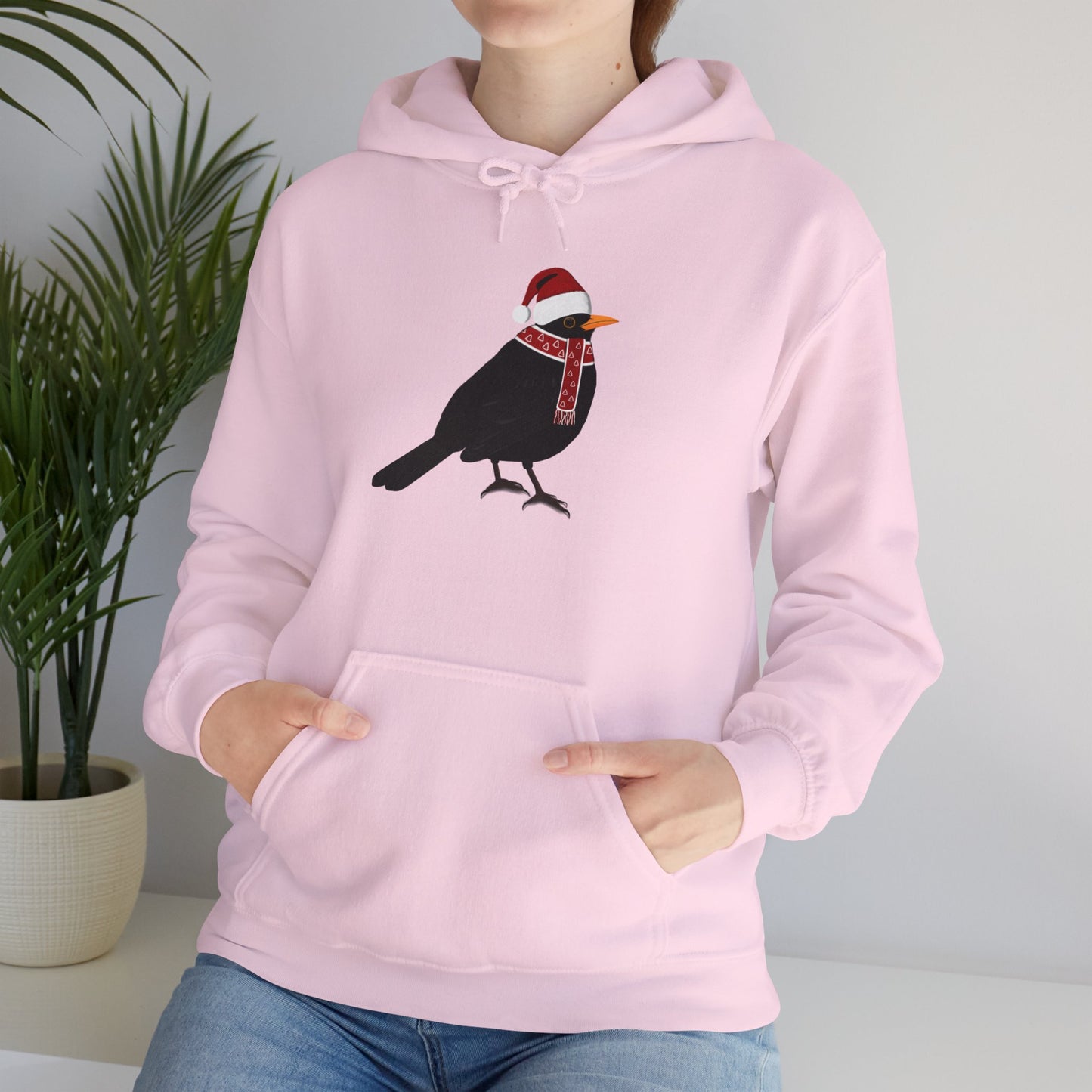 Blackbird Christmas Bird with Santa Hat Birdwatcher Birdlover Hoodie