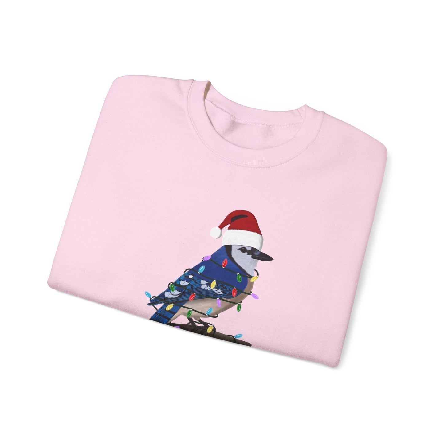 Blue Jay with Fairy Lights Santa Claus Christmas Bird Sweatshirt