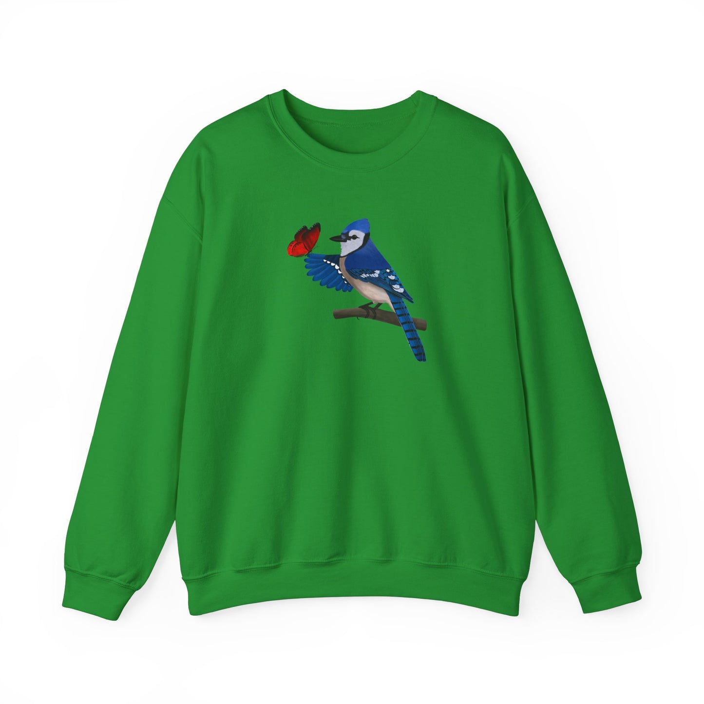 Blue Jay with Butterfly Bird Birding & Birdwatching Sweatshirt