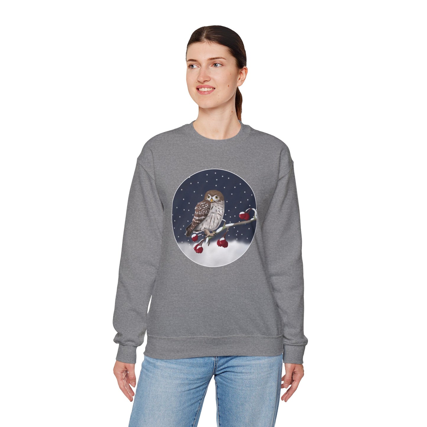 Owl on a Winter Branch Birdwatcher Christmas Bird Sweatshirt