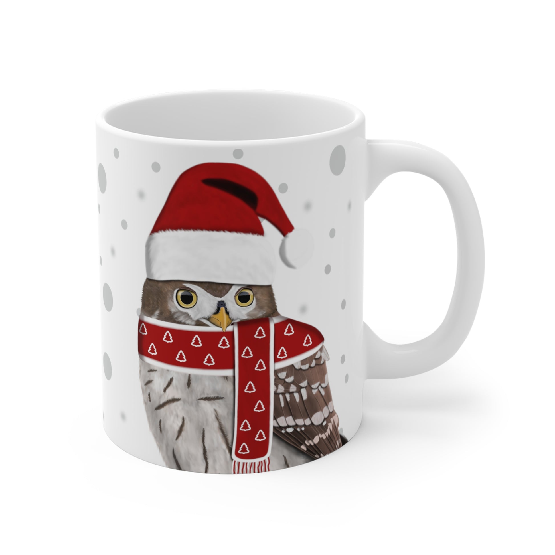 Owl with Red Santa Hat and Scarf Christmas Bird Ceramic Mug 11oz