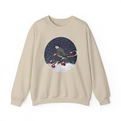 White Wagtail on a Winter Branch Birdwatcher Christmas Bird Sweatshirt