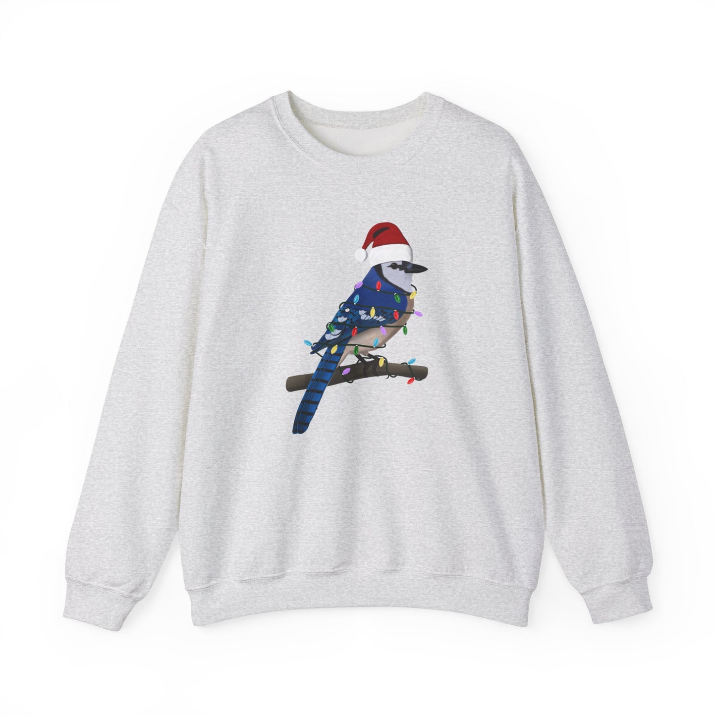 Blue Jay with Fairy Lights Santa Claus Christmas Bird Sweatshirt