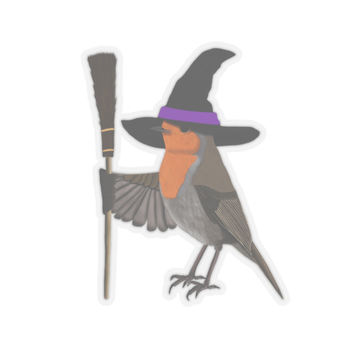 Robin Halloween Witch Hat Bird Sticker