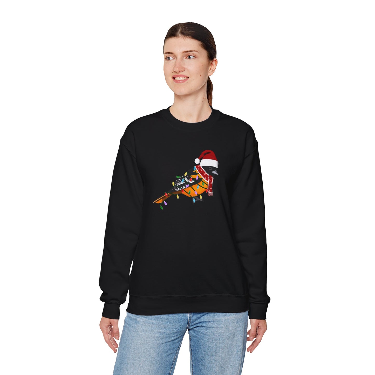 Baltimore Oriole with Fairy Lights Santa Claus Christmas Bird Sweatshirt