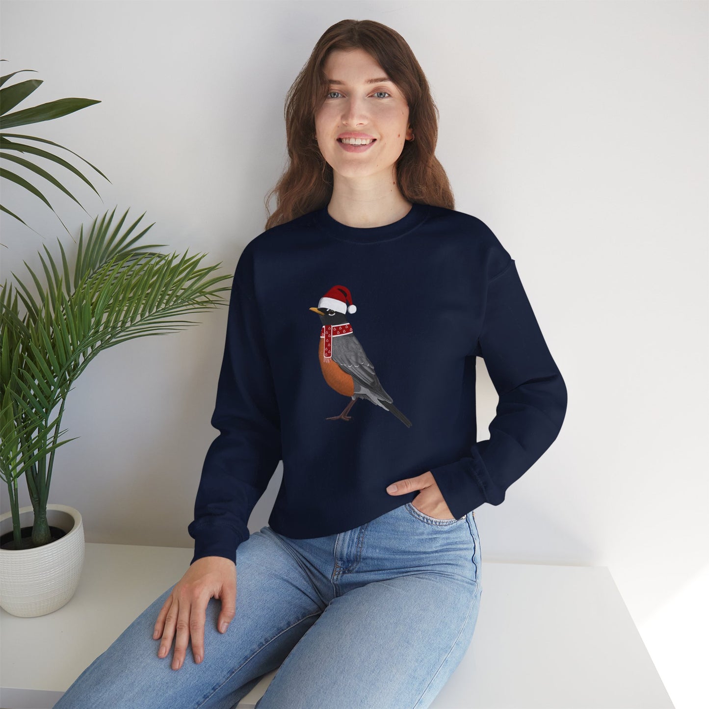 Robin with Christmas Hat Bird Birdwatcher Sweatshirt