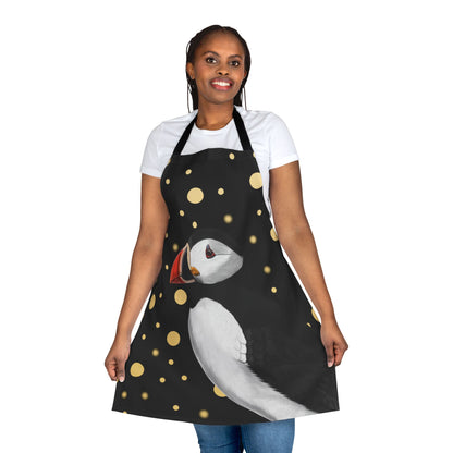 Puffin Golden Dots Birdlover Bird Art Apron Black