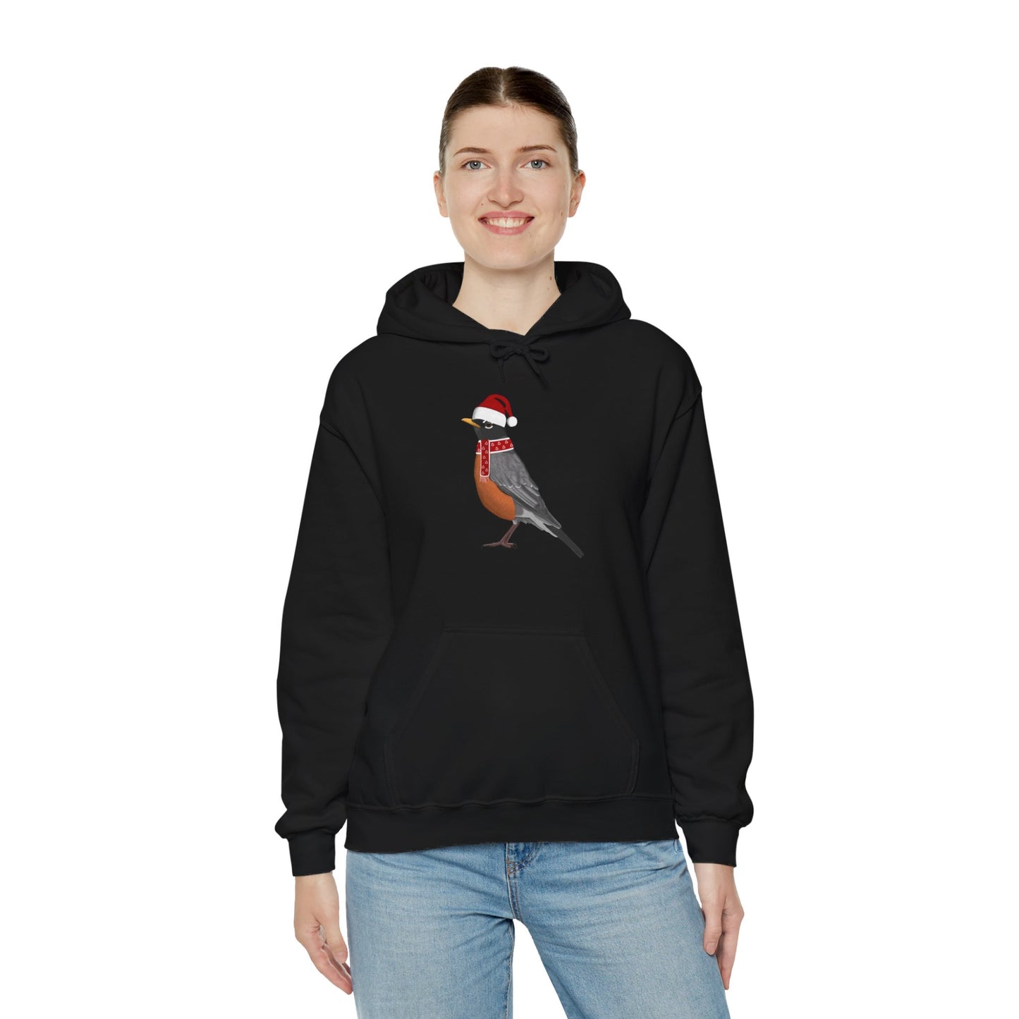 Robin Christmas Bird with Santa Hat Birdwatcher Birdlover Hoodie