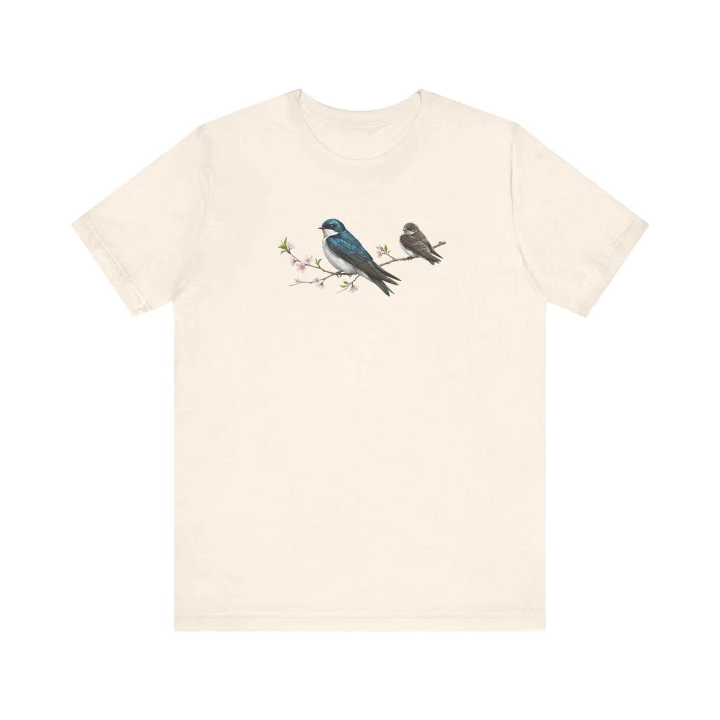 Tree Swallow & Fledgling T-Shirt | Spring Blossoms Unisex Graphic Tee