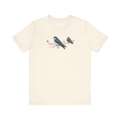 Tree Swallow & Fledgling T-Shirt | Spring Blossoms Unisex Graphic Tee