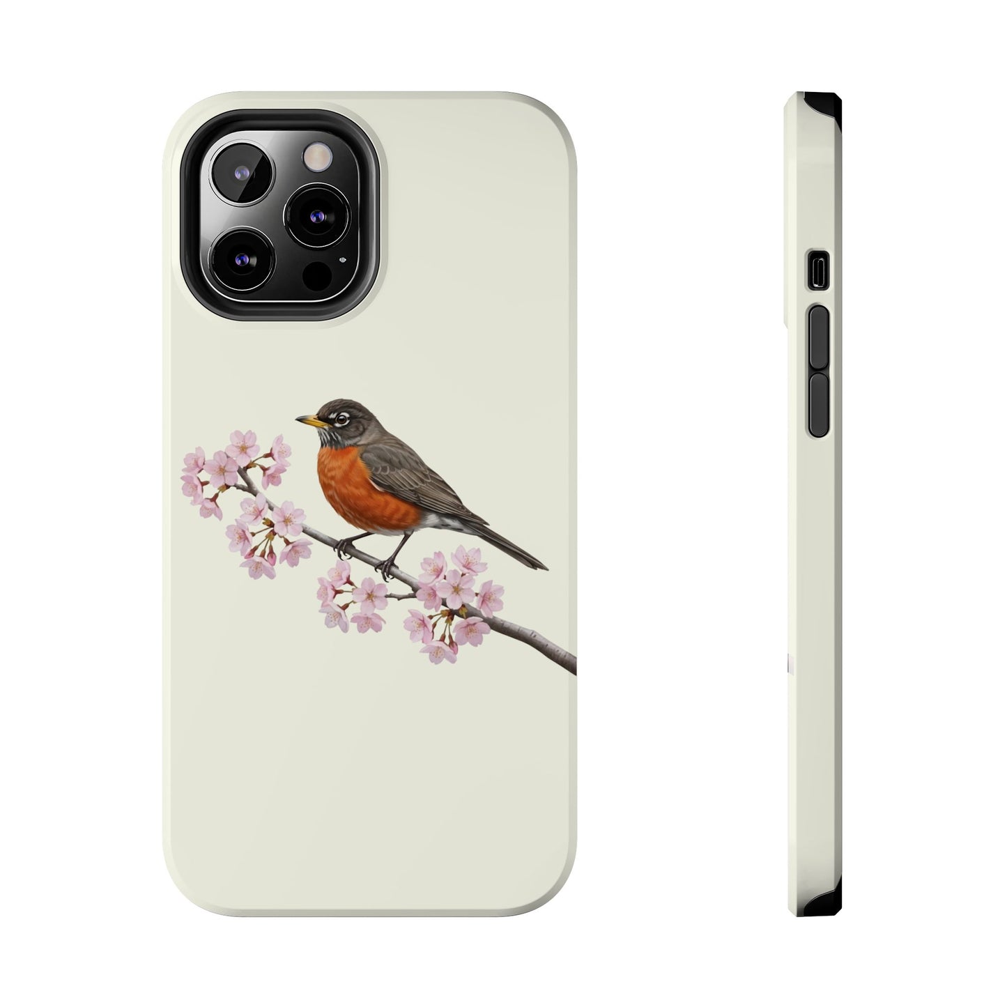 American Robin Phone Case – & Cherry Blossom Tough iPhone Creamy White