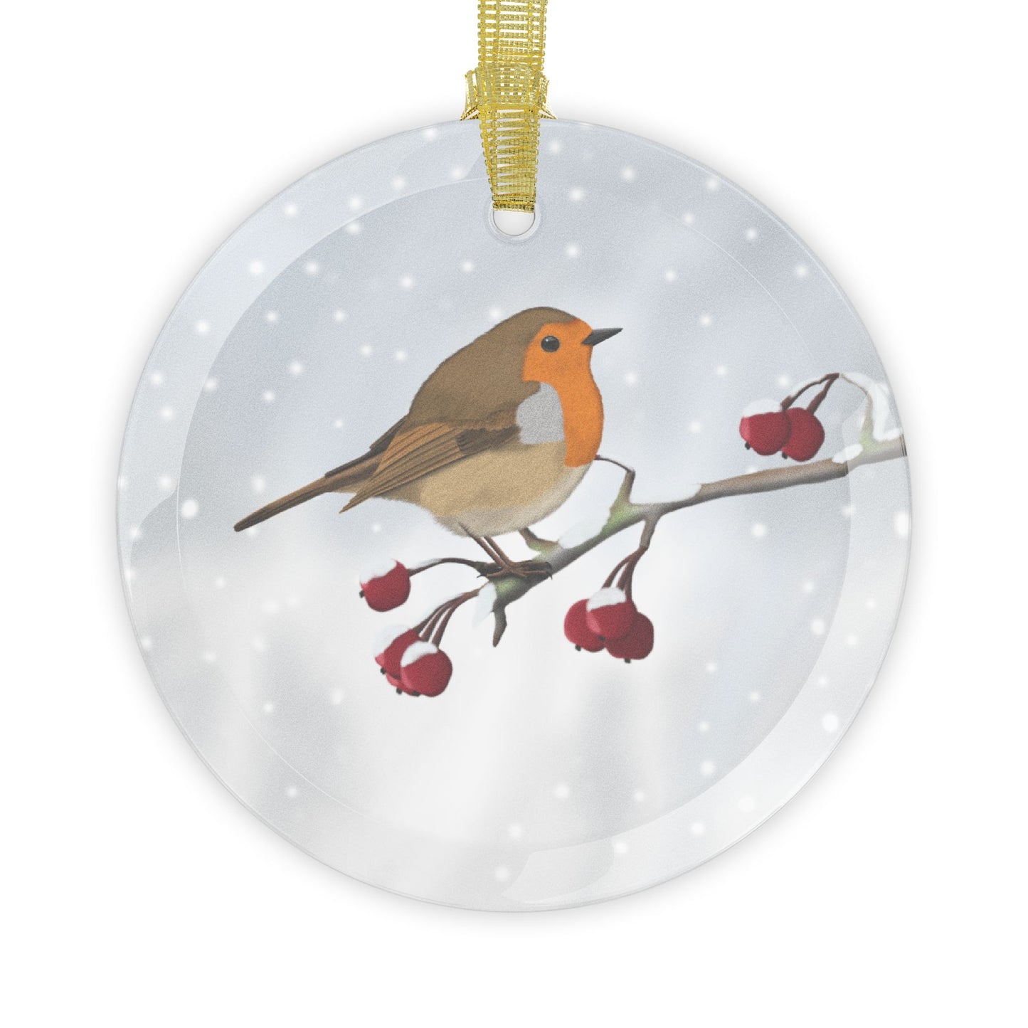 European Robin Snow Bird Christmas Glass Ornament