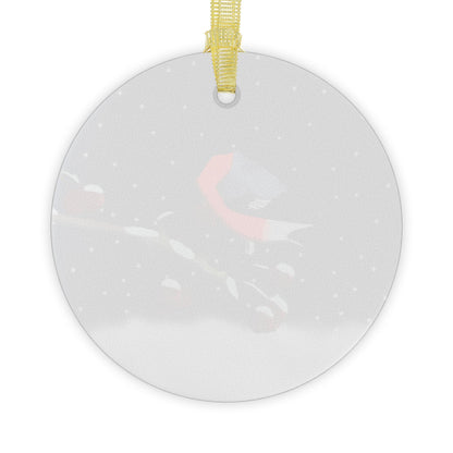 Bullfinch on a Winter Branch Christmas Bird Glass Ornament