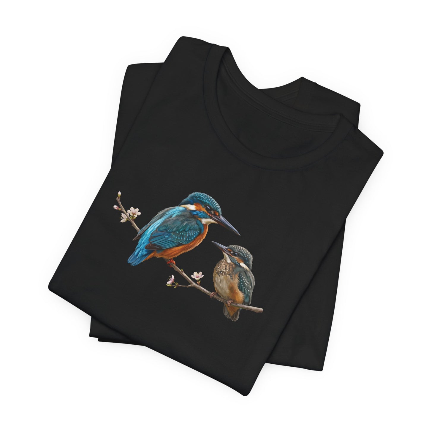 Kingfisher & Fledgling T-Shirt | Spring Blossoms Unisex Graphic Tee
