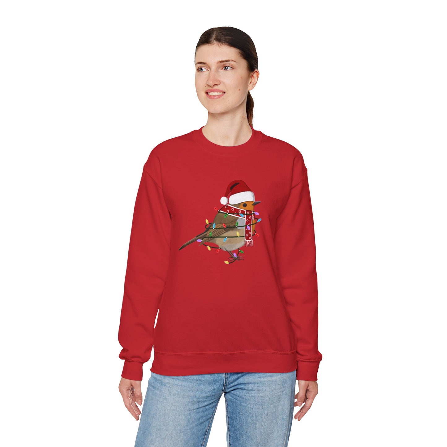 European Robin with Fairy Lights Santa Claus Christmas Bird Sweatshirt